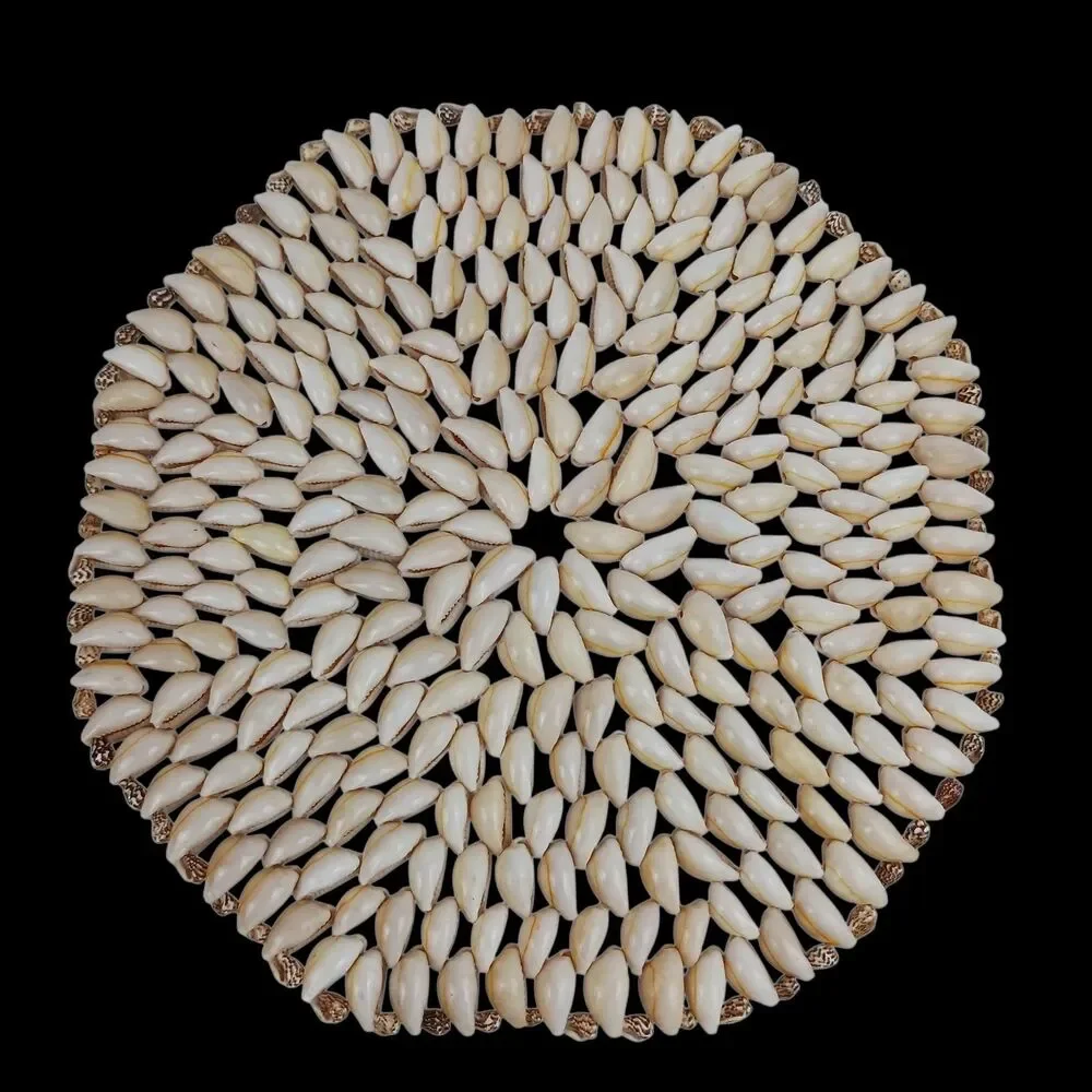 Hexagonal  COWRIE PUKA SEASHELL Placemat Trivet  Handmade Beach Decor 9 X 9